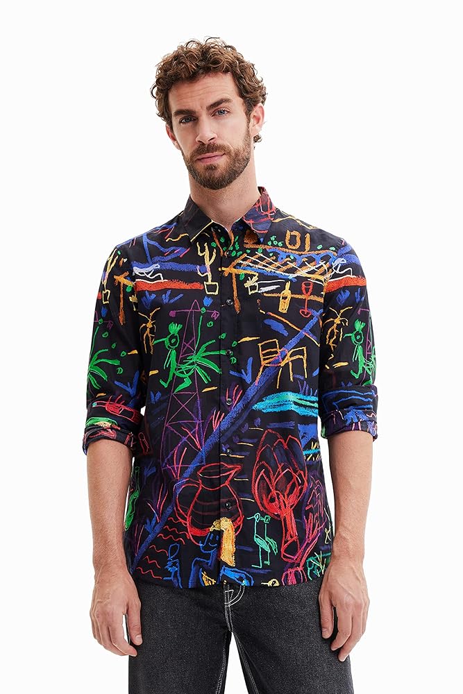 Desigual Men's Cam_Miami 5000 Navy Shirt, Blue, S : Amazon